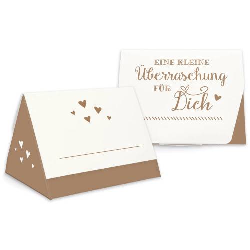 Geschenkbox zum Befüllen - Gastgeschenk - auch als Tischkarte nutzbar - braun-weiß