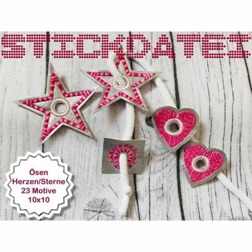 Stickdatei Ösen 10x10 KamSnaps Herzen/Sterne