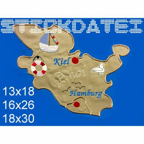 Schleswig Holstein HH Puzzle Applikation 3 Größen Stickdatei Stickmuster Sticken grete vom Ländle