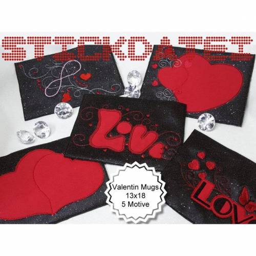 Valentin in Love Mug Rug ITH 13x18 Grete vom Ländle Stickmuster Stickdatei