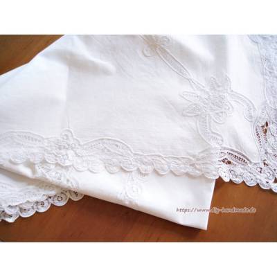 Vintage, Tischdecke mit Richelieu Stickerei, 168 cm x 130 cm, Baumwolle,