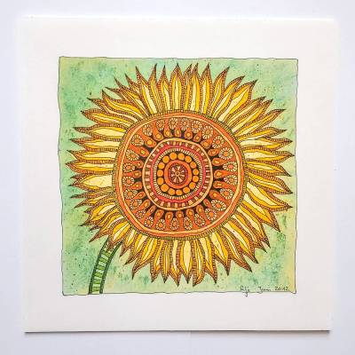 Original, Zeichnung, Sonnenblume, 20 cm x 20 cm