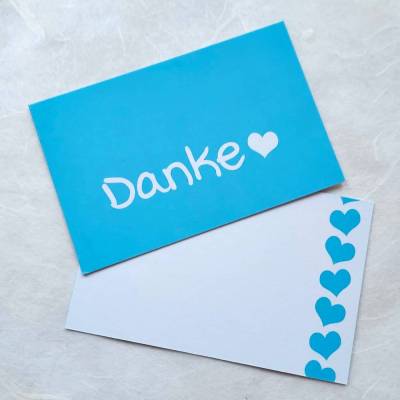 blaue Mini-Dankekarten,  2 seitig bedruckt, Visitenkartengröße, auf 350 g Offsetpapier