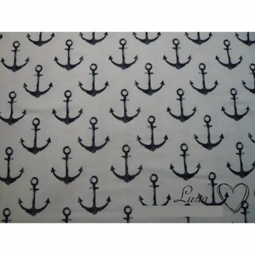 14,10 EUR/m Sommersweat / French Terry / Baumwolle Anker schwarz auf weiß Maritim