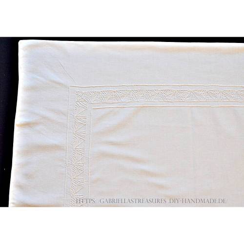 Vintage Kissenbezug 77x78cm Handarbeit Paradekissen Baumwolle Weißwäsche Unikat