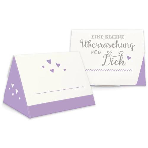 Geschenkbox zum Befüllen - Gastgeschenk - auch als Tischkarte nutzbar - flieder-weiß