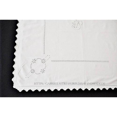 Vintage handgestickter Kissenbezug 75x75 cm Weißwäsche Monogramm GJ Baumwolle Kopfkissen Unikat