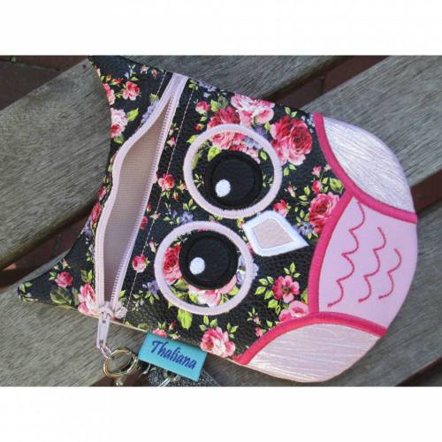 rosa blumiges Eulentäschchen in Gr. S mit Reißverschluss für Schminksachen und wichtige Dinge