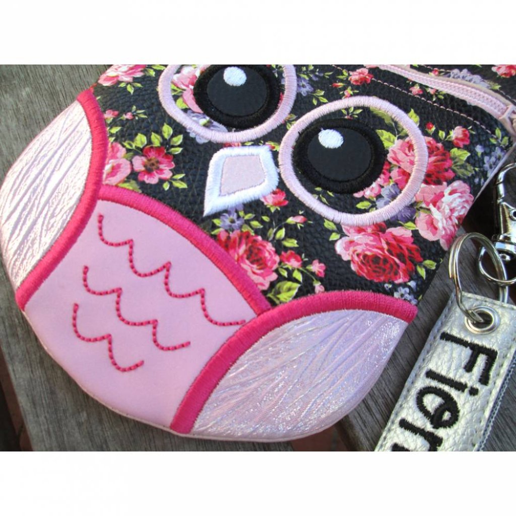 rosa blumiges Eulentäschchen in Gr. S mit Reißverschluss für Schminksachen und wichtige Dinge Bild 2