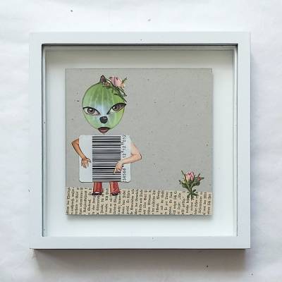 Figur als Original-Collage im quadratischen Objektrahmen 