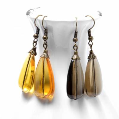 Glasperlenohrringe Vintage Tropfen Geschenk Freundin - Herbstfarben in Olivgrün, Ockergelb und Braun