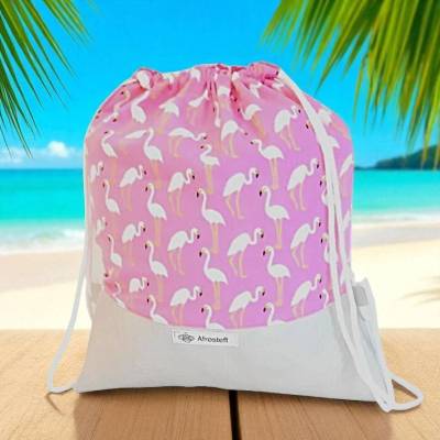Turnbeutel Rucksack pink mit Flamingos aus Baumwolle & Kunstleder – ideal für Sport, Kita & Freizeit