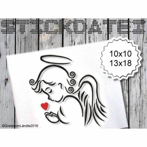 Engel 10x10 und 13x18 Stickdatei Stickmuster sticken Grete vom Ländle Schutzengel Gotteslob