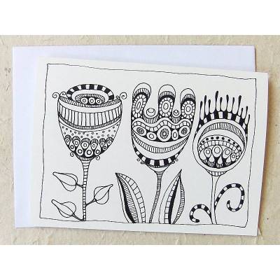 DIY-Ausmal-Karte Motiv 3 Blumen DinA 6 quer, zum Selbstgestalten und Ausmalen
