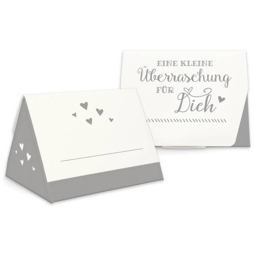 Geschenkbox zum Befüllen - Gastgeschenk - auch als Tischkarte nutzbar - grau-weiß