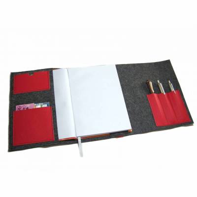Kalender Organizer Kalenderhülle Hülle Einband Merino Wollfilz mit Leder und Gummiband Farbwahl für Din A5 Buchkalender, Notizbuch, Buch