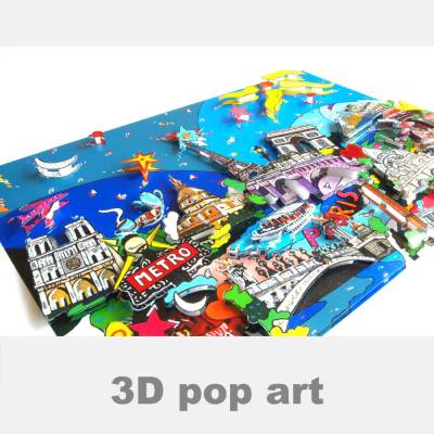 Paris 3D pop art bild Eiffelturm skyline 3Dpopart fine art limited edition bunt personalisierbar geschenk