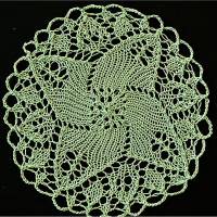 Vintage rundes gestricktes Deckchen grün 19 cm Durchmesser handgestrickt Baumwolle