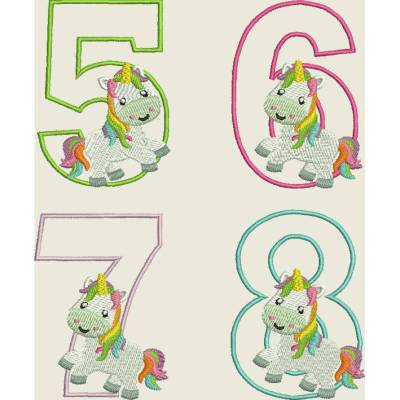 Stickdatei Einhorn Zahlen  / Zahl / Geburtstag 13x18cm 5x7" Maschinenstickerei Set 433