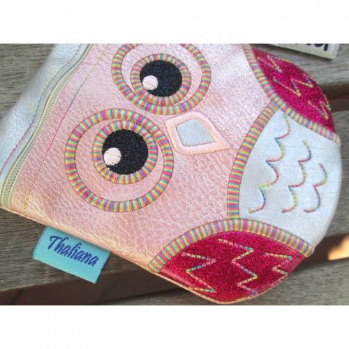 rosa glitzerndes Eulentäschchen in Gr. S mit Reißverschluss für Schminksachen und wichtige Dinge