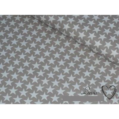 0,80m RESTSTÜCK Stoff Baumwolle Sterne weiß auf taupe beige Ökotex