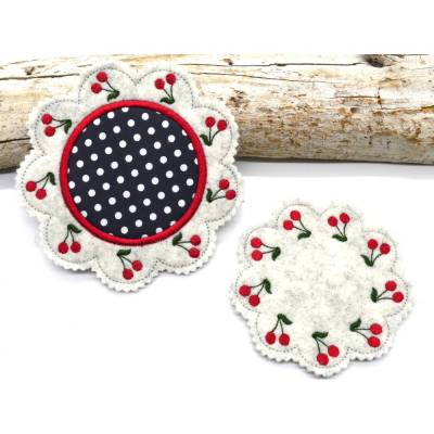 Stickdatei Mugrug Untersetzer Kirsche Blumenform 5 Größen