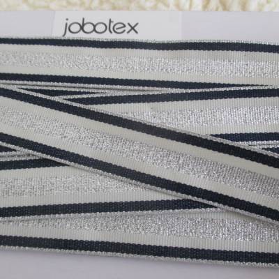 Zierband Lurex silber-creme-dunkelblau Breite 25 mm (1m/1,00 €)