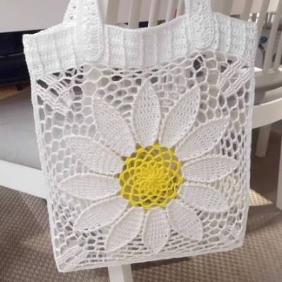 Häkelanleitung Tasche Einkaufsnetz große Blume