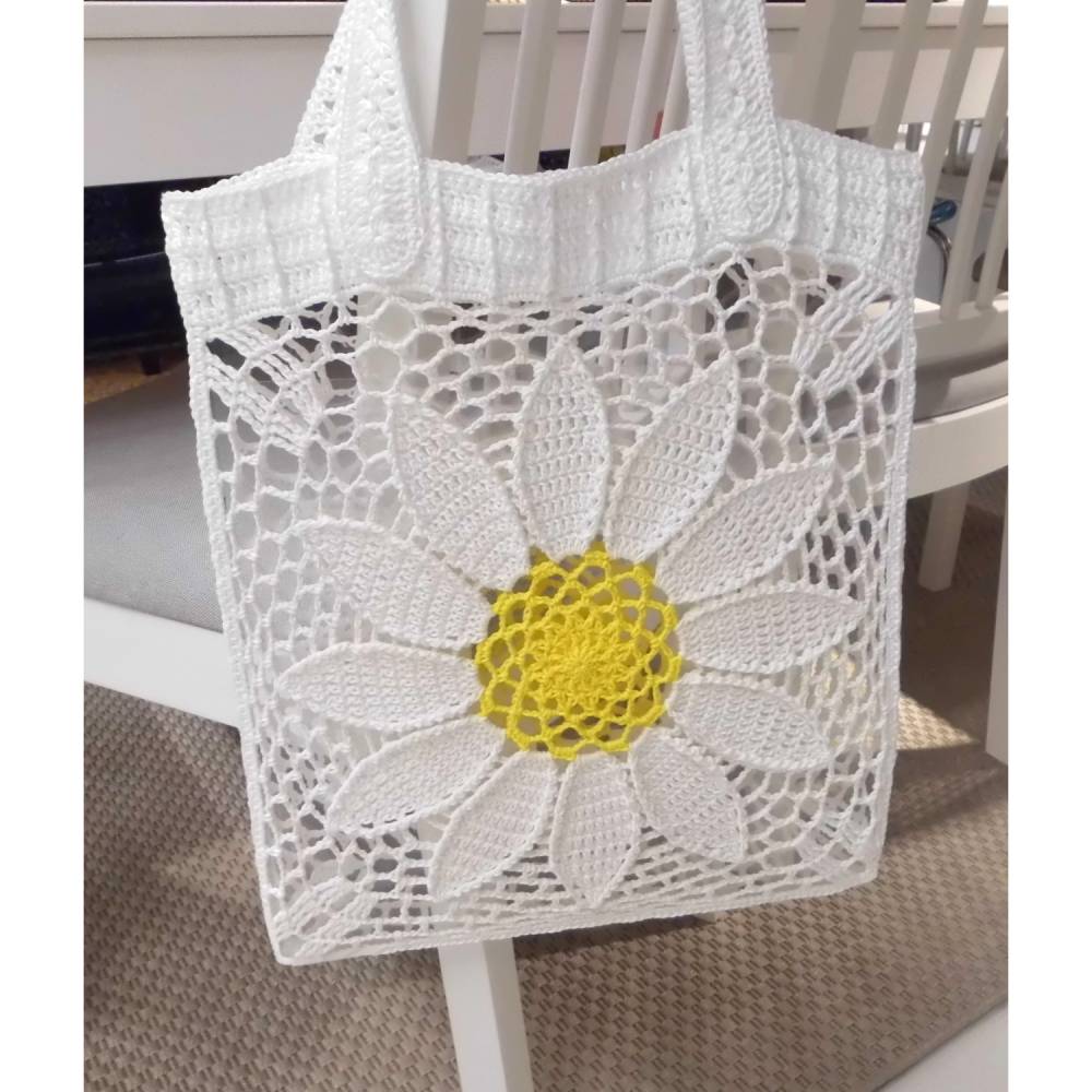 Häkelanleitung Tasche Einkaufsnetz große Blume Bild 10