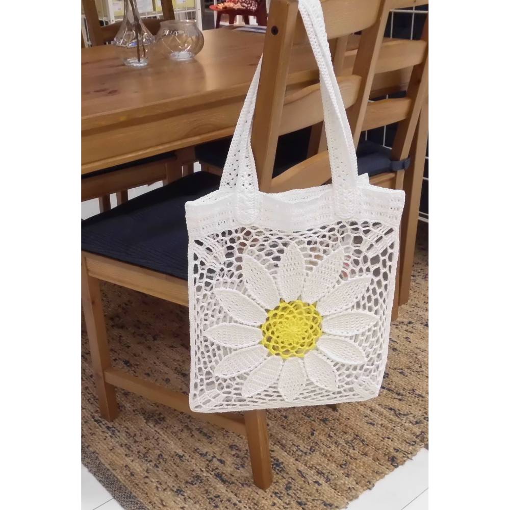 Häkelanleitung Tasche Einkaufsnetz große Blume Bild 4