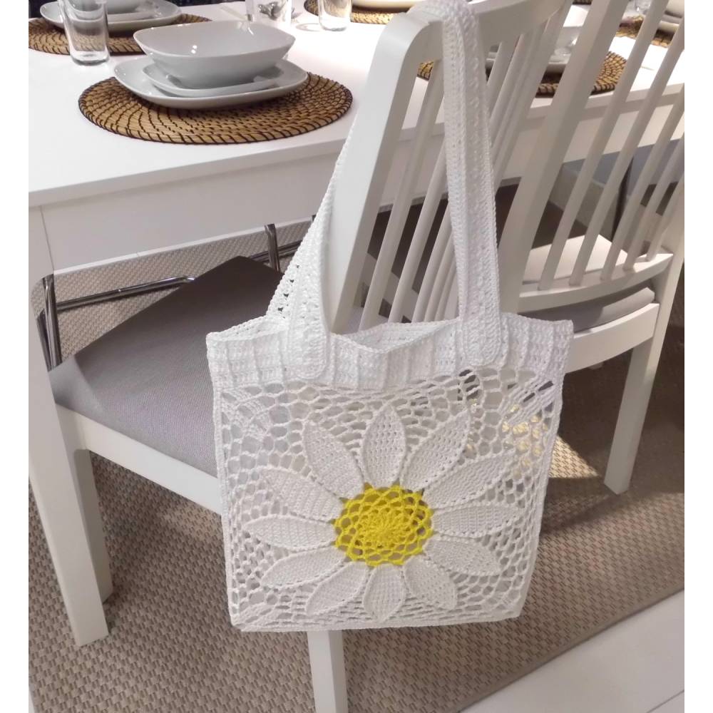 Häkelanleitung Tasche Einkaufsnetz große Blume Bild 7