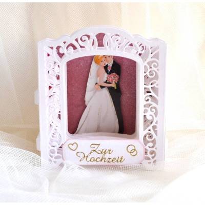  3D-Aufstellkarte "Zur Hochzeit" (Nr. 1) weiß-rosa mit 3D-Motiv Brautpaar