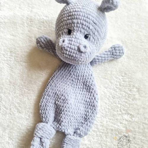 Schmusetuch Nilpferd, Schnuffeltuch Flusspferd Plüschtier gehäkelt