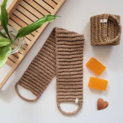 Natürlicher Schrubbband mit Griffen, Peeling-Körperschrubber für Dusche