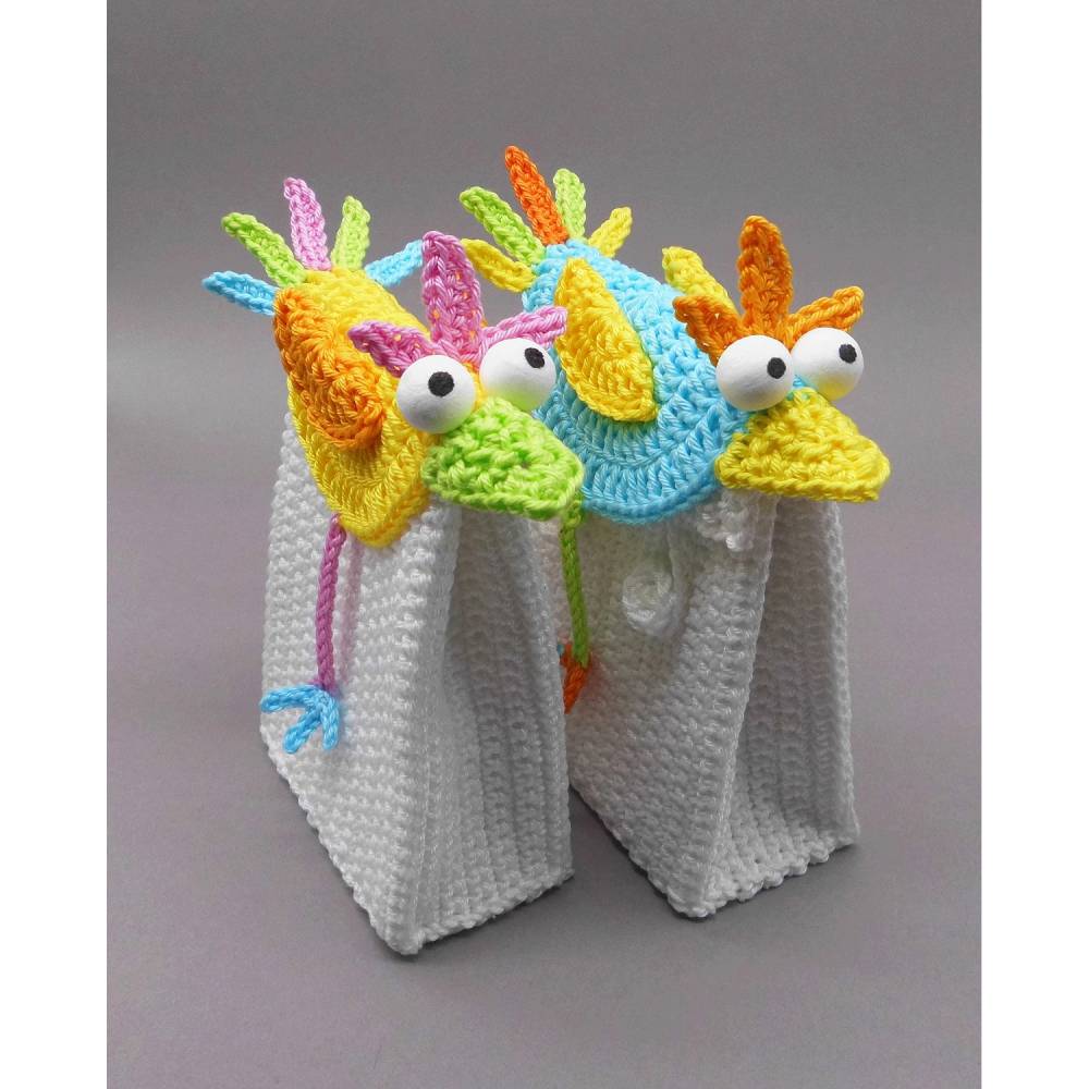 Häkelanleitung Geschenk-Tüte Gutschein-Tasche bunter Vogel - einfach aus Wollresten Bild 2
