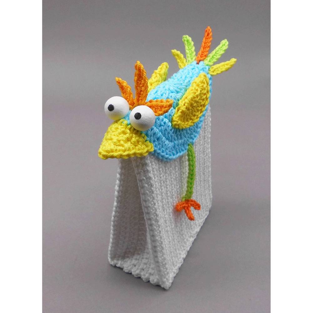 Häkelanleitung Geschenk-Tüte Gutschein-Tasche bunter Vogel - einfach aus Wollresten Bild 3