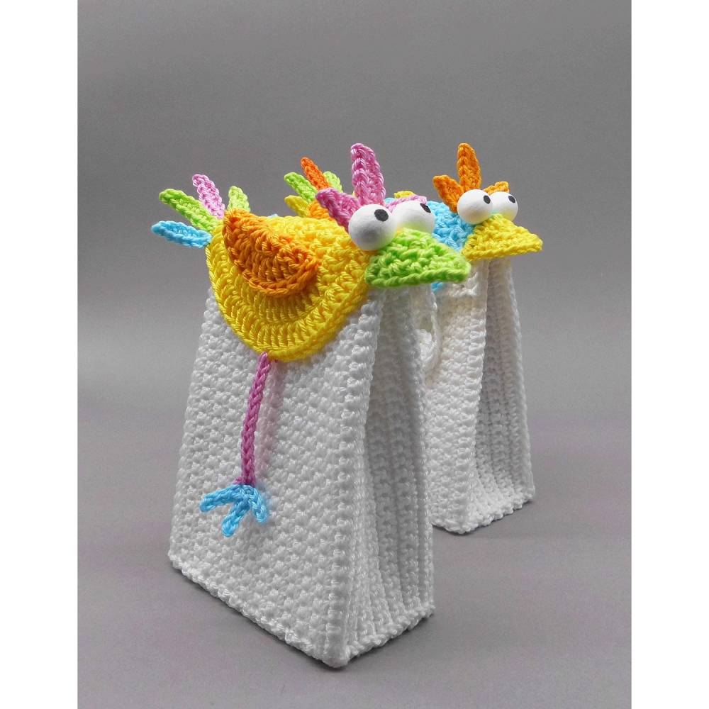 Häkelanleitung Geschenk-Tüte Gutschein-Tasche bunter Vogel - einfach aus Wollresten Bild 4