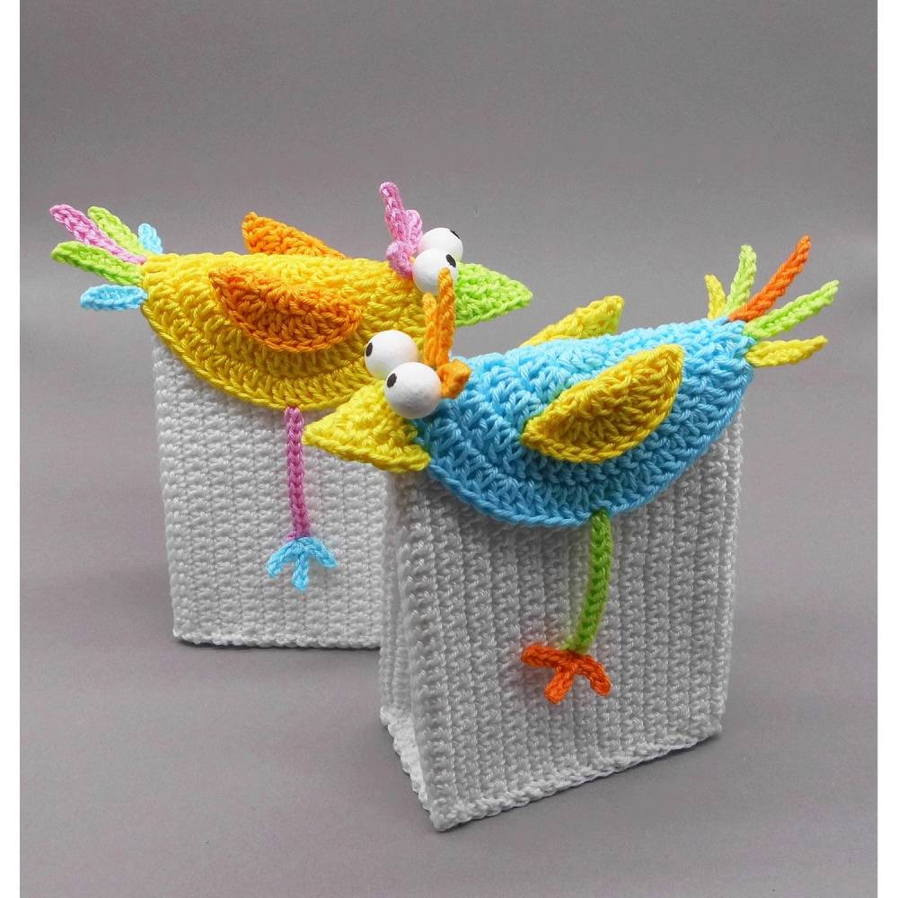 Häkelanleitung Geschenk-Tüte Gutschein-Tasche bunter Vogel - einfach aus Wollresten Bild 6