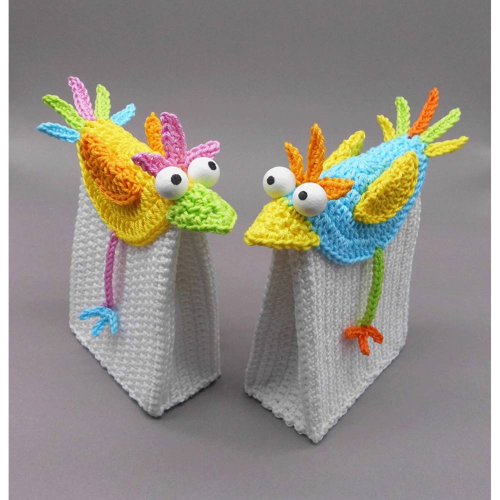 Häkelanleitung Geschenk-Tüte Gutschein-Tasche bunter Vogel - einfach aus Wollresten Bild 8