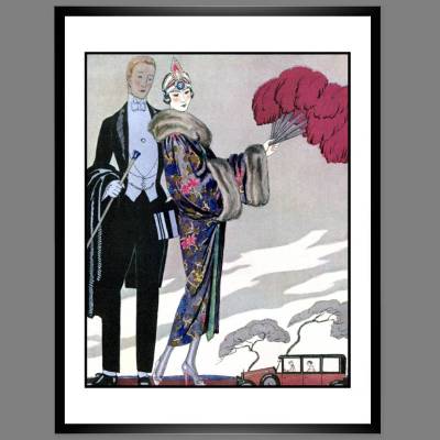 Mode Fashion Illustration 1923 Paar in Abendrobe Glamour Paris  Poster Kunstdruck - Modemagazin Vintage Art Wanddeko