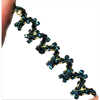 Funkelnde Zopfperle handgewebt blau goldfarben handmade Haarschmuck Dreadlock haarperle handgemacht