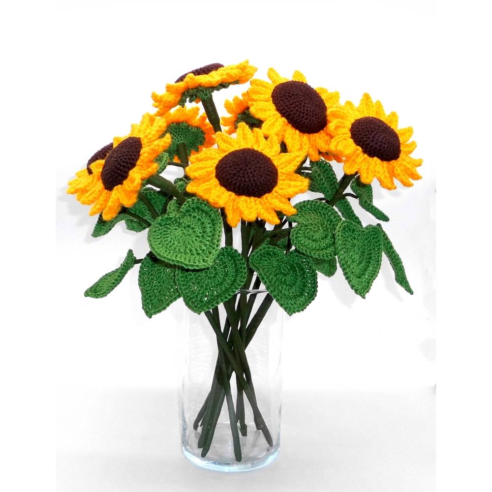 Häkelanleitung Sonnenblumen - ganzer Blumenstrauß oder große Einzelblumen einfach aus Wollresten häkeln Bild 5