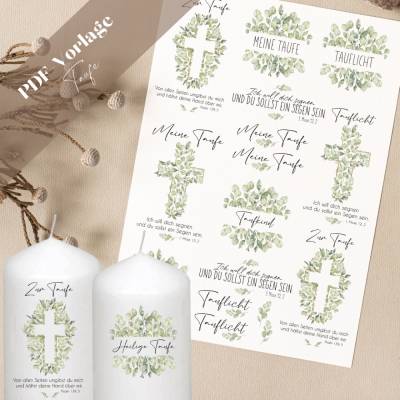Taufe PDF Vorlage Stumpenkerze Kerzentattoo Kerzensticker Kerzen Gestalten Taufkind Taufkerze Heilige Taufe Tauflicht Kr