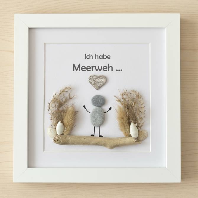 Steinbild „Ich habe Meerweh“ mit Steinmännchen – Personalisiertes Unikat im maritimen Küstenstil, STB-304 Bild 1