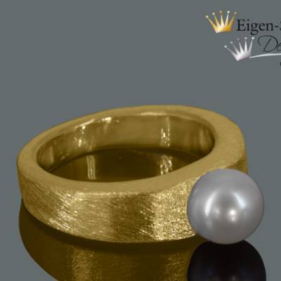 Goldschmiede Silberring vergoldet "straight with pearl", Perlenring, Herrenring, Damenring, Goldring