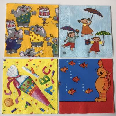 Motivservietten 4 Stück, Schulanfang, Kindermotive, zum Basteln für Decoupage, Serviettentechnik uvm., 3-lagig