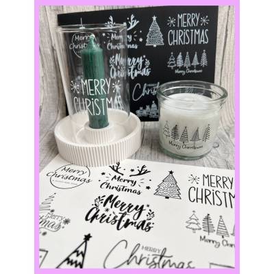 Kerzentattoo MERRY CHRISTMAS XL,  f. Kerzengläser/Stumpenkerzen etc., A5 Wasserschiebefolie, Kerzenfolie, Kerzensticker