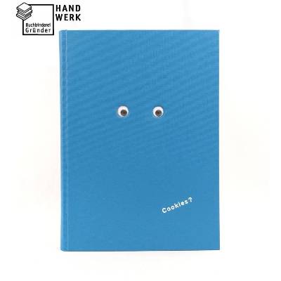 Notizbuch, A4, Cookies, Wackelaugen, blau, 150 Blatt, handgefertigt, UNIKAT