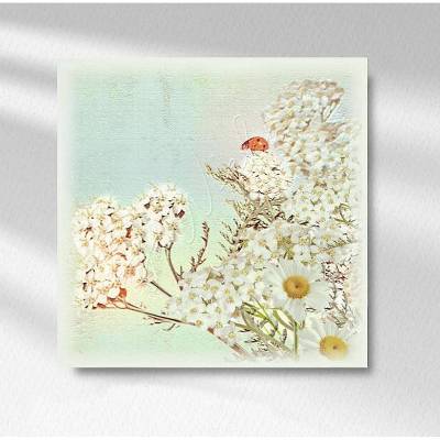 MARIENKÄFER AUF BLÜTE Wandbild im Vintage Style auf Holz Leinwand Kunstdruck Wanddeko Landhausstil Shabby Chic kaufen