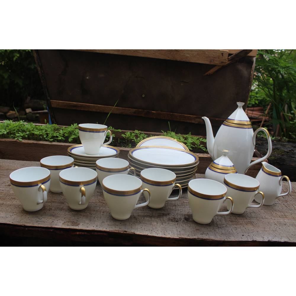 30 tlg. MELITTA MADRID Kaffeeservice Porzellan tzgold Kobalt Vintage 70er  Jahre West Germany